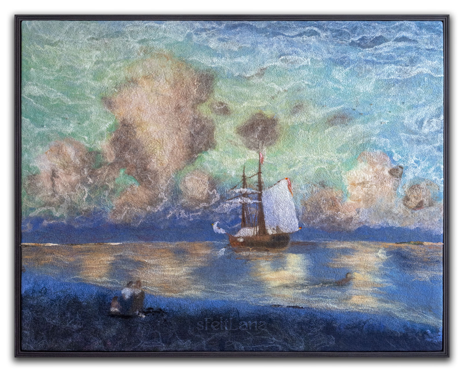 Marine Art. ๐๐ฎ๐ง๐ฌ๐๐ญ | Fiber with Gemstones | Size: H40"xW51" | 2021