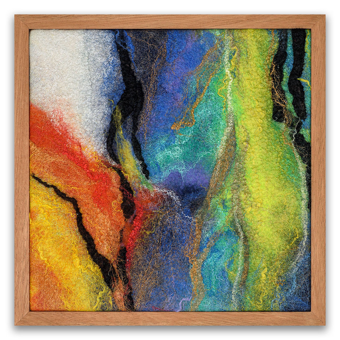 Regatta. Splashy Abstract 1 | Fiber, Exotic Wood Frame | Size: H14"xW14" | 2021 | ๐๐๐๐ ๐ด
