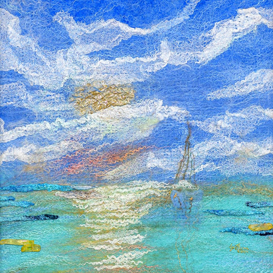 Marine Art. ๐๐ฎ๐ซ๐ช๐ฎ๐จ๐ข๐ฌ๐ ๐๐ฎ๐ง๐ซ๐ข๐ฌ๐ | Fiber, Exotic Wood Frame | Size: H12.5"xW12.5" | 2021 - Image 2