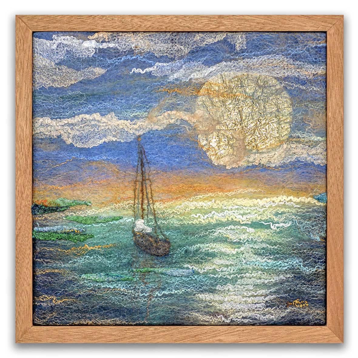 Marine Art. ๐๐ข๐ง๐๐ฒ ๐๐ฎ๐ง๐๐จ๐ฐ๐ง | Fiber, Exotic Wood Frame | Size: H12.5โณxW12.5โณ | 2021