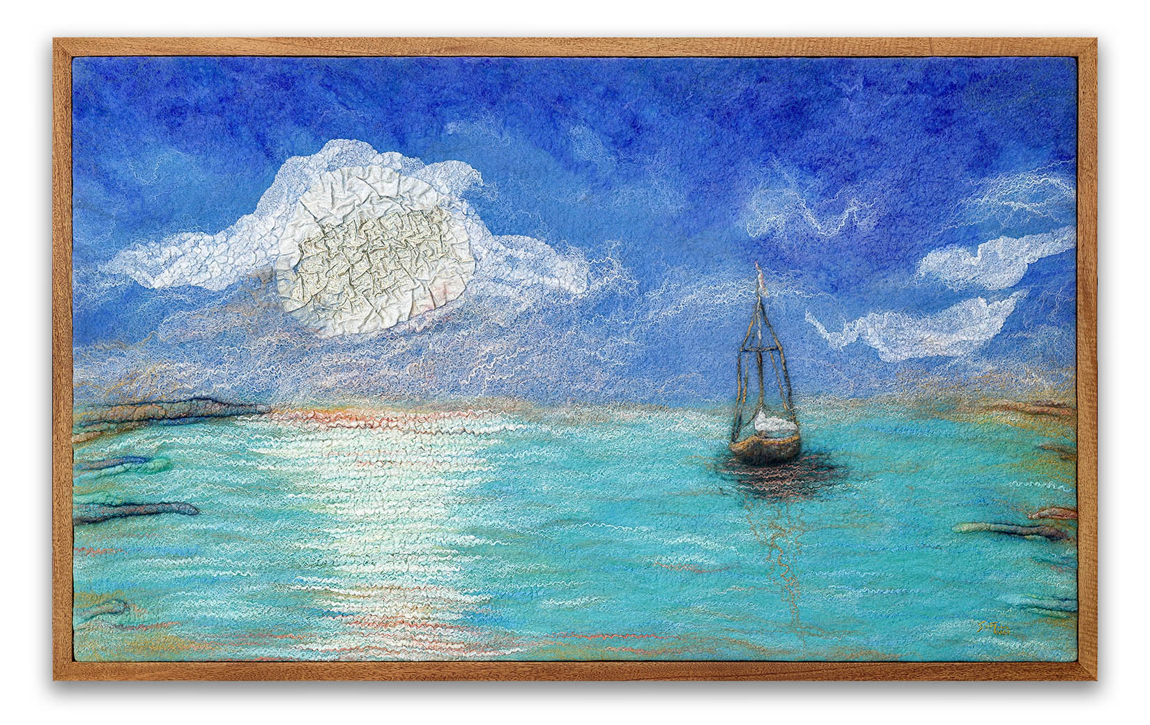 Marine Art. ๐๐ณ๐ฎ๐ซ๐ ๐๐๐ซ๐๐ง๐ข๐ญ๐ฒ | Fiber, Exotic Wood Frame | Size: H23"xW38" | 2024