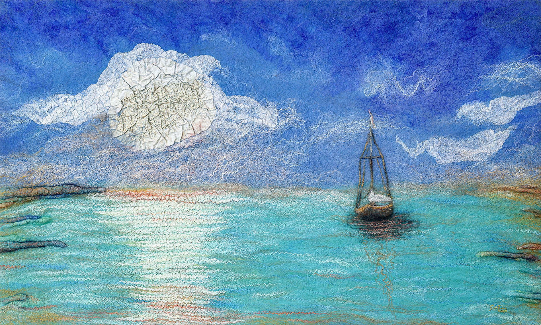 Marine Art. ๐๐ณ๐ฎ๐ซ๐ ๐๐๐ซ๐๐ง๐ข๐ญ๐ฒ | Fiber, Exotic Wood Frame | Size: H23"xW38" | 2024 - Image 2